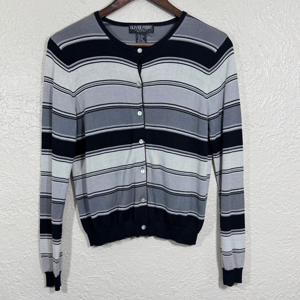 Oliver Perry Cardigan Sweater‎ PM Silk Cotton Old Money Quiet Luxury Vtg 90s Y2K